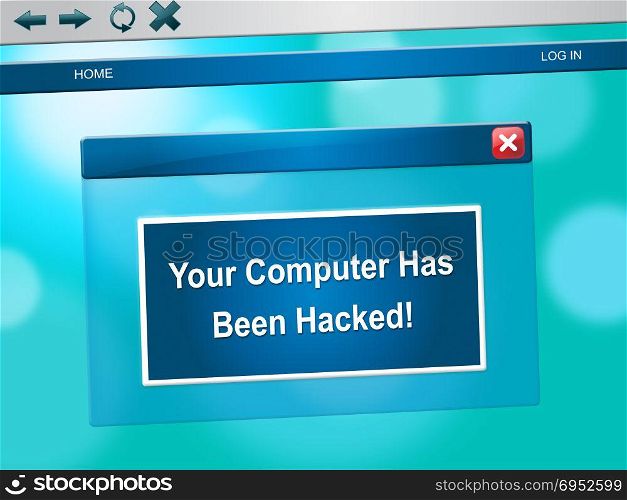 Hacked Computer Popup Message On Laptop Computer 3d Illustration