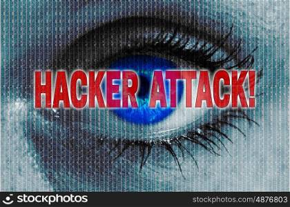 hacker attack eye looks at viewer concept background. hacker attack eye looks at viewer concept background.