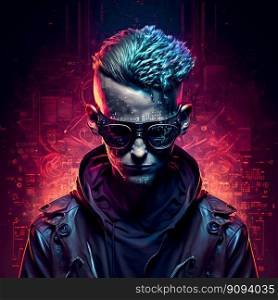 Hacker cyberpunk portrate. Generative AI. High quality illustration. Hacker cyberpunk portrate. Generative AI