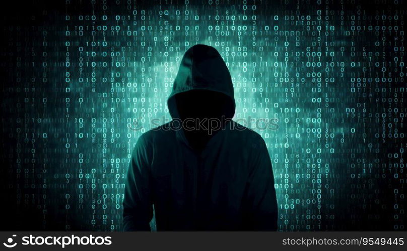 Hacker Over a Screen with Binary Code