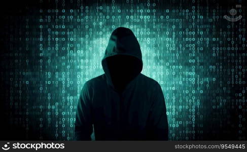 Hacker Over a Screen with Binary Code