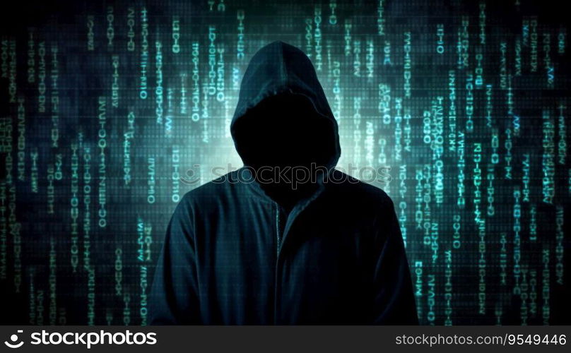 Hacker Over a Screen with Binary Code