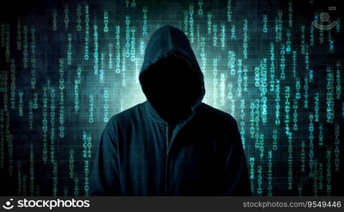 Hacker Over a Screen with Binary Code