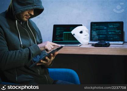 hacker using tablet