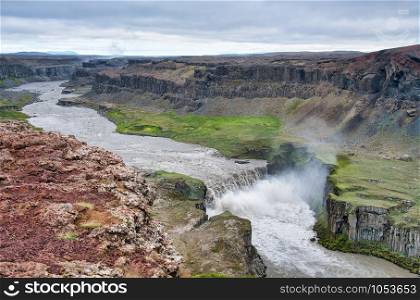 Hafragilfoss powerful waterfalls, Iceland - Europe.