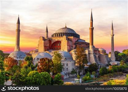 Hagia Sophia, a famous sight of Istanbul, sunset view.. Hagia Sophia, a famous sight of Istanbul, sunset view