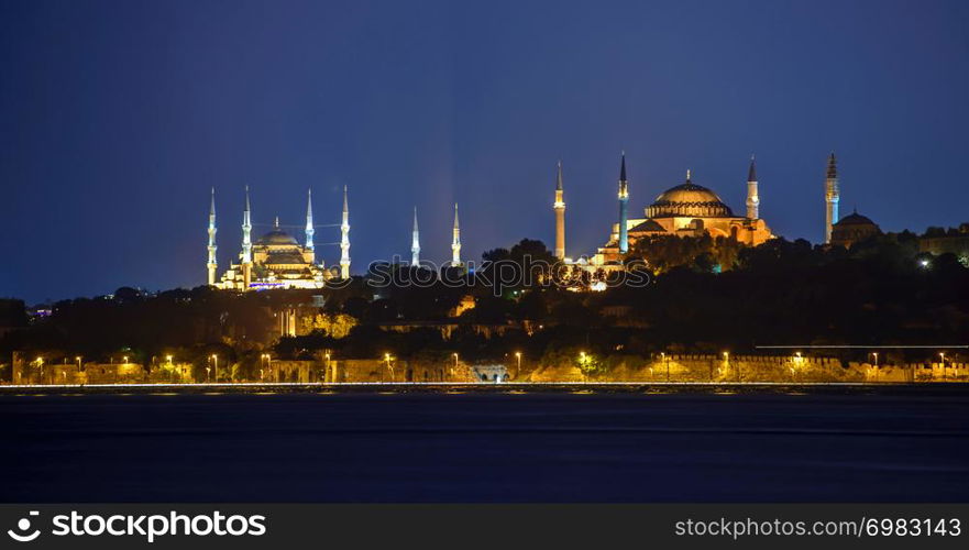 Hagia Sophia and Blue mosque view, from asia continent of the city Istanbul, Turkey