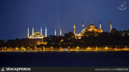 Hagia Sophia and Blue mosque view, from asia continent of the city Istanbul, Turkey
