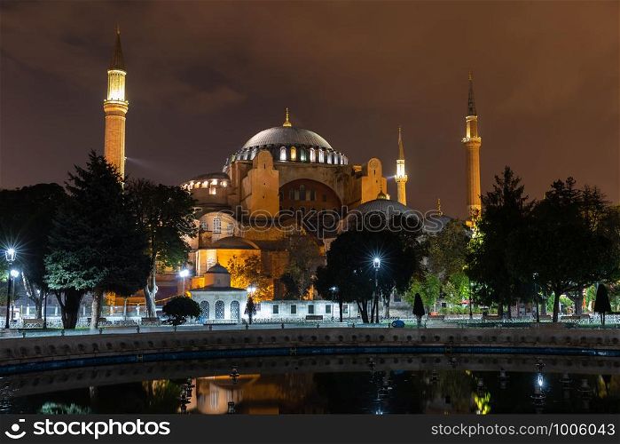 Hagia Sophia, evening view from the Sultanahmet park, Istanbul, Turkey.. Hagia Sophia, evening view from the Sultanahmet park, Istanbul, Turkey
