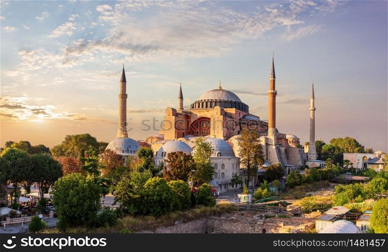 Hagia Sophia, famous mosque and museum of Istanbul, full view, Turkey.