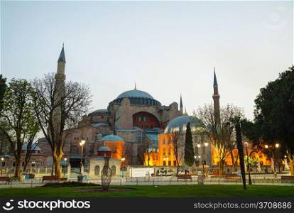 Hagia Sophia in Istanbul, Turkey early in the evening