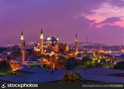 Hagia Sophia in the Istanbul skyline, beautiful evening view.. Hagia Sophia in the Istanbul skyline, beautiful evening view