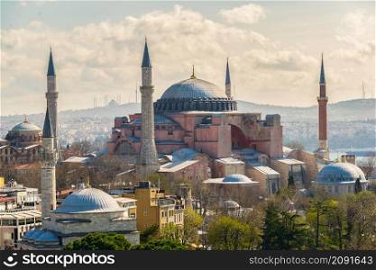 Hagia Sophia mosque on the background of Istanbul. Hagia Sophia mosque