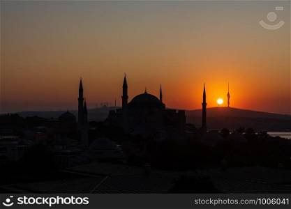 Hagia Sophia sunset silhouette, Istanbul skyline, Turkey.. Hagia Sophia sunset silhouette, Istanbul skyline, Turkey