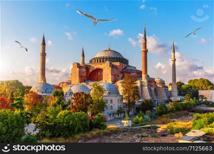 Hagia Sophia view, sunny day in Istanbul.