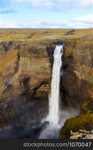Haifoss waterfall in Iceland - one of the highest waterfall in Iceland, popular tourist destination, beautiful views.