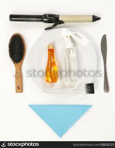 Hair accessories on the white dinner plate