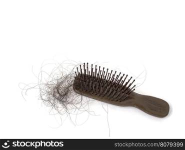 Hair loss stick at a comb isolated over white, hair treatment concept