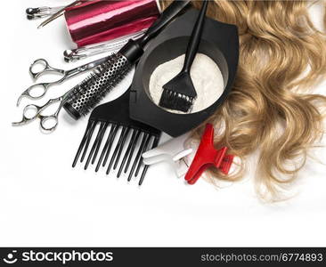 hairdresser Accessories for coloring hair on a white background