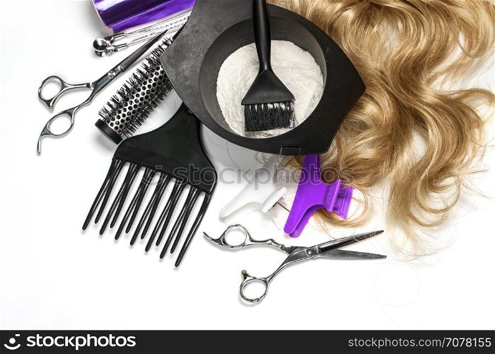 hairdresser Accessories for coloring hair on a white background