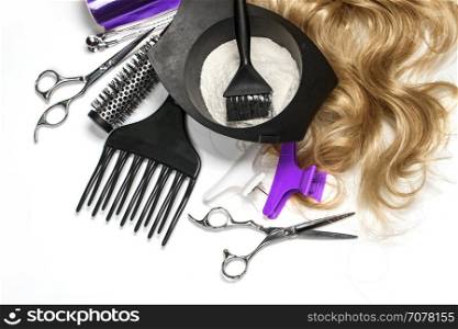 hairdresser Accessories for coloring hair on a white background
