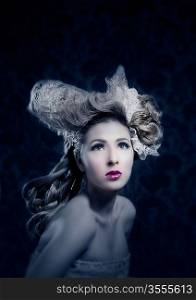 Hairdressing and makeup fashion woman on dark background