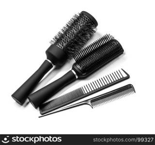 Hairdressing tools on white background