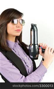 Hairdryer gun holding by a woman