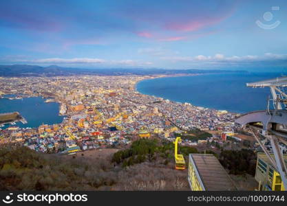 Hakodate city downtown skyline cityscape of Japan in winter 