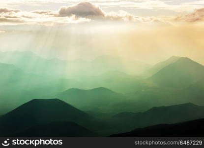 Haleakala. Beautiful sunrise scene on Haleakala volcano, Maui island, Hawaii