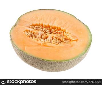 Half a cantaloupe melon isolated on a white background.