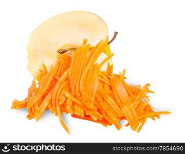 Half An Apple With Grated Carrot Isolated On White Background