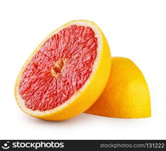 Half and quarter cut grapefruit isolated on white background. Half and quarter cut grapefruit