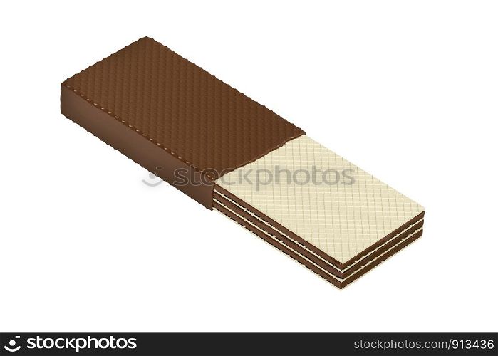 Half covered wafer with chocolate, isolated on white background