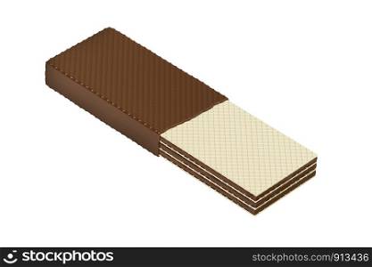 Half covered wafer with chocolate, isolated on white background