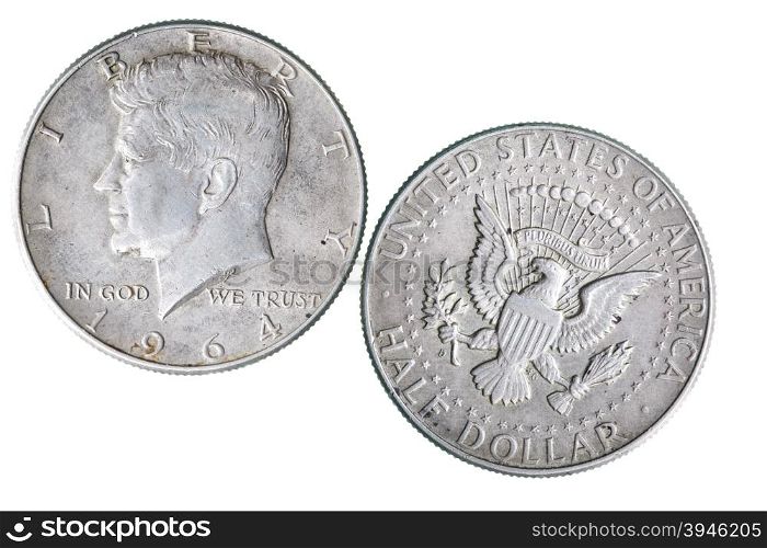 Half dollar coin with J.F. Kennedy portrait
