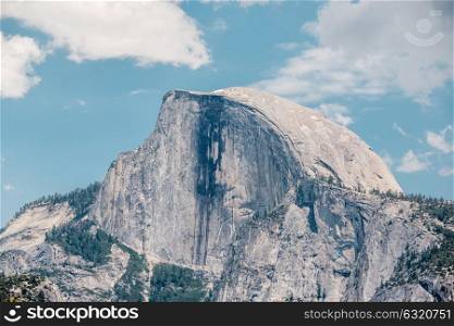 Half Dome rock formation close-up in Yosemite National Park summer view. California, USA.