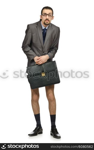 Half naked businessman on white