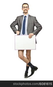 Half naked businessman on white