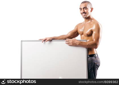 Half naked man with blank board