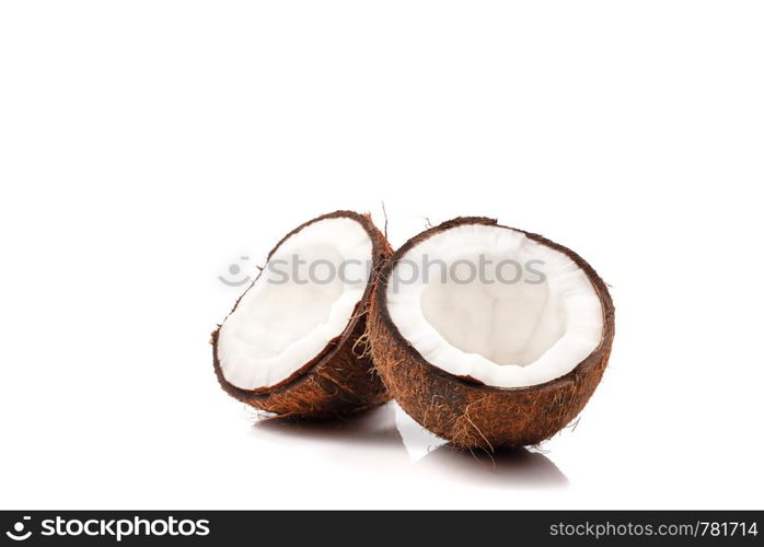 Half of coconuts isolated on white background. Half of coconut isolated on white background