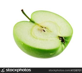half of green apple on white background