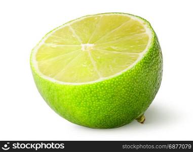 Half of juicy lime vertically isolated on white background