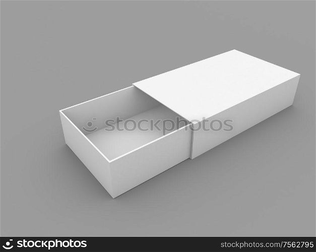 Half open box mock up on gray background. 3d render illustration.. Half open box mock up on gray background.