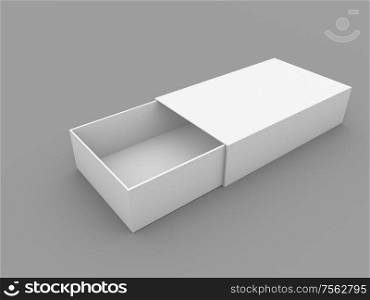 Half open box mock up on gray background. 3d render illustration.. Half open box mock up on gray background.