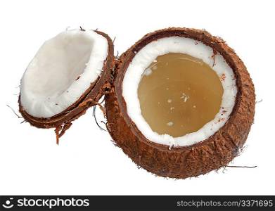 Half open coconut isolated on white