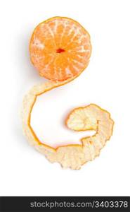 Half-peeled tangerine on a white background