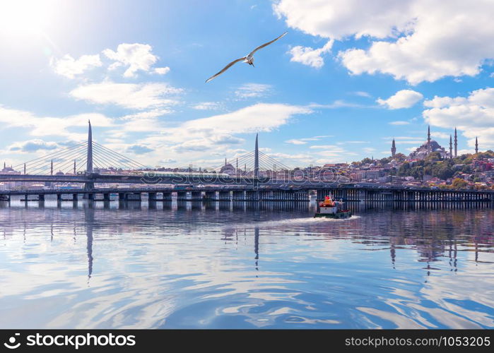 Halic Metro Bridge and famous Mosques of Istanbul, Turkey.. Halic Metro Bridge and famous Mosques of Istanbul, Turkey