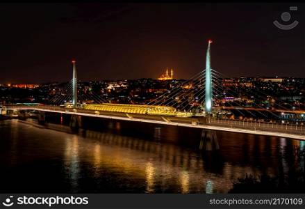 Halic Metro Bridge in Istanbul at night, Turkey