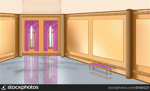 Hall interior of the art gallery or museum. Digital Painting Background, Illustration.. Hall in an art gallery or museum illustration